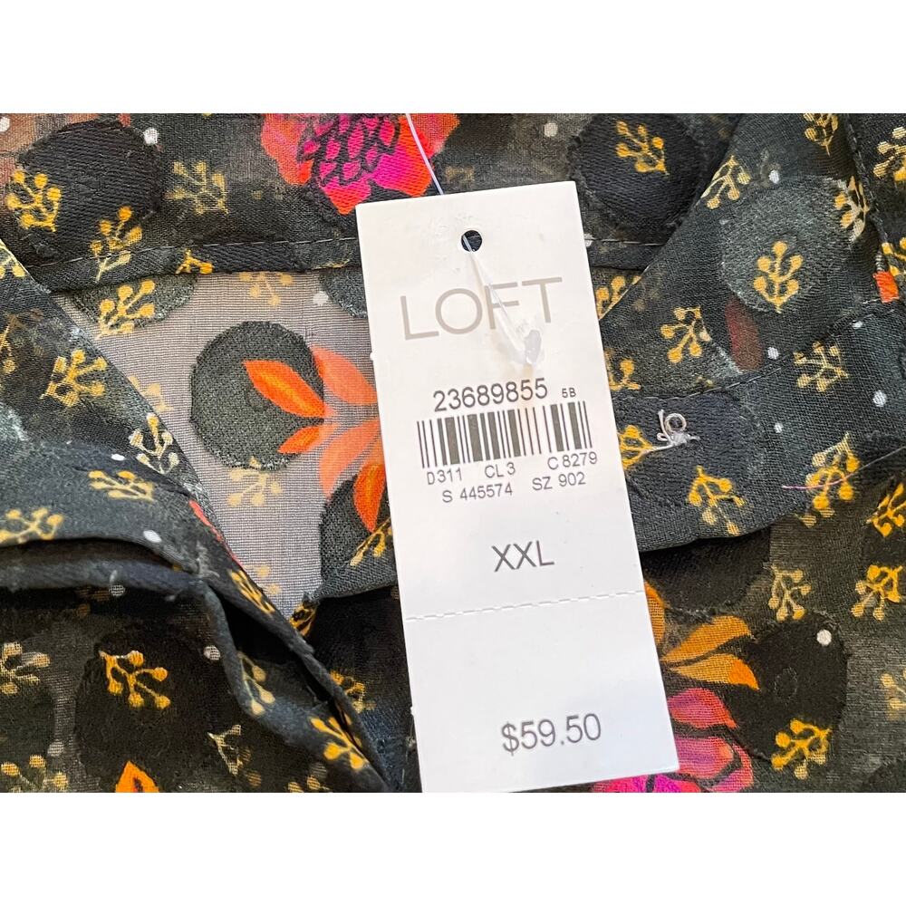 NWT LOFT Sheer Black Floral Polka Dot Button Down Shirt, Size XXL - Picture 8 of 13